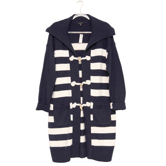 Talbots Navy And White Stripe Full Length Sweater Jacket NEW!! Orig $198! - Picture 1 of 5